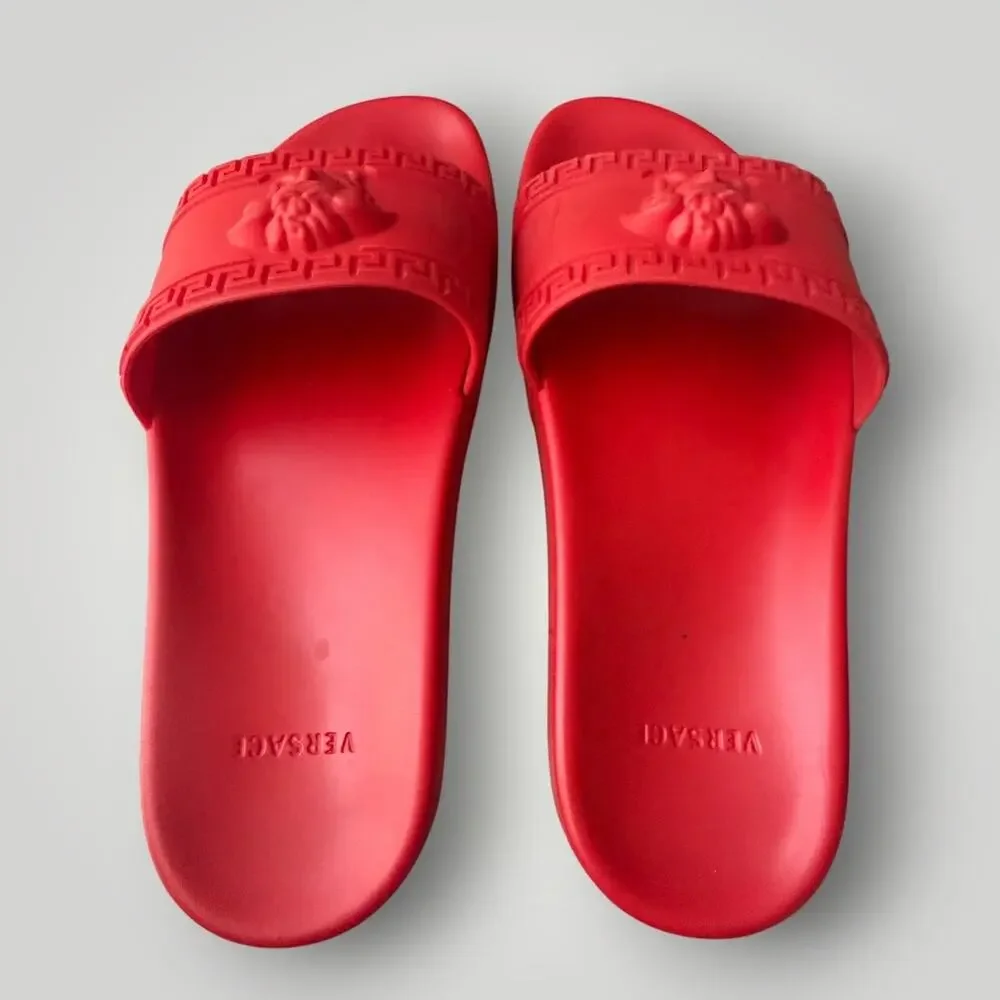 Versace Palazzo Red Rubber Slides Italian Size 41,5